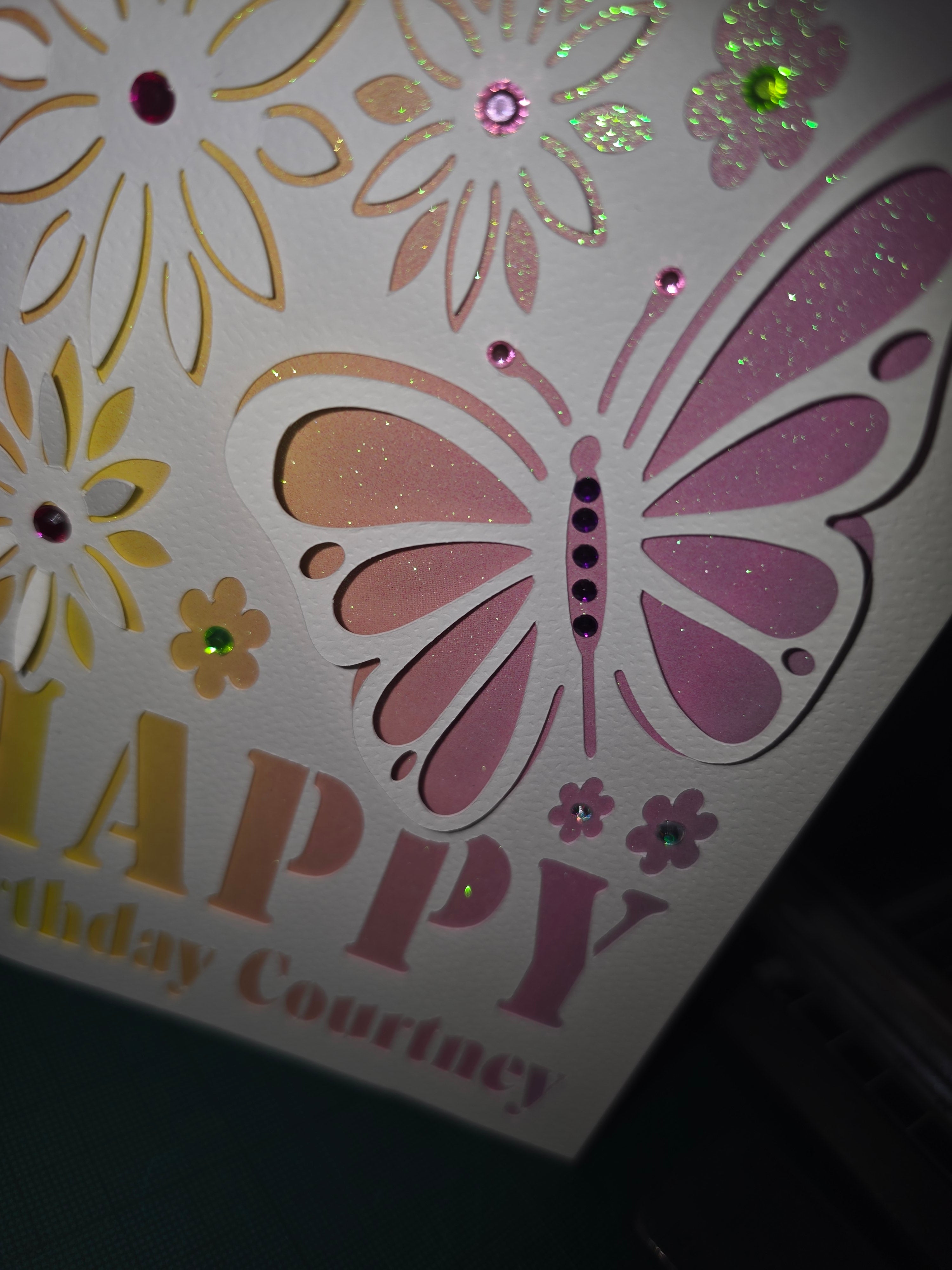Personalised 3D Butterfly Birthday Card – Handmade Glitter Card with Name – Luxury Birthday Card for Her