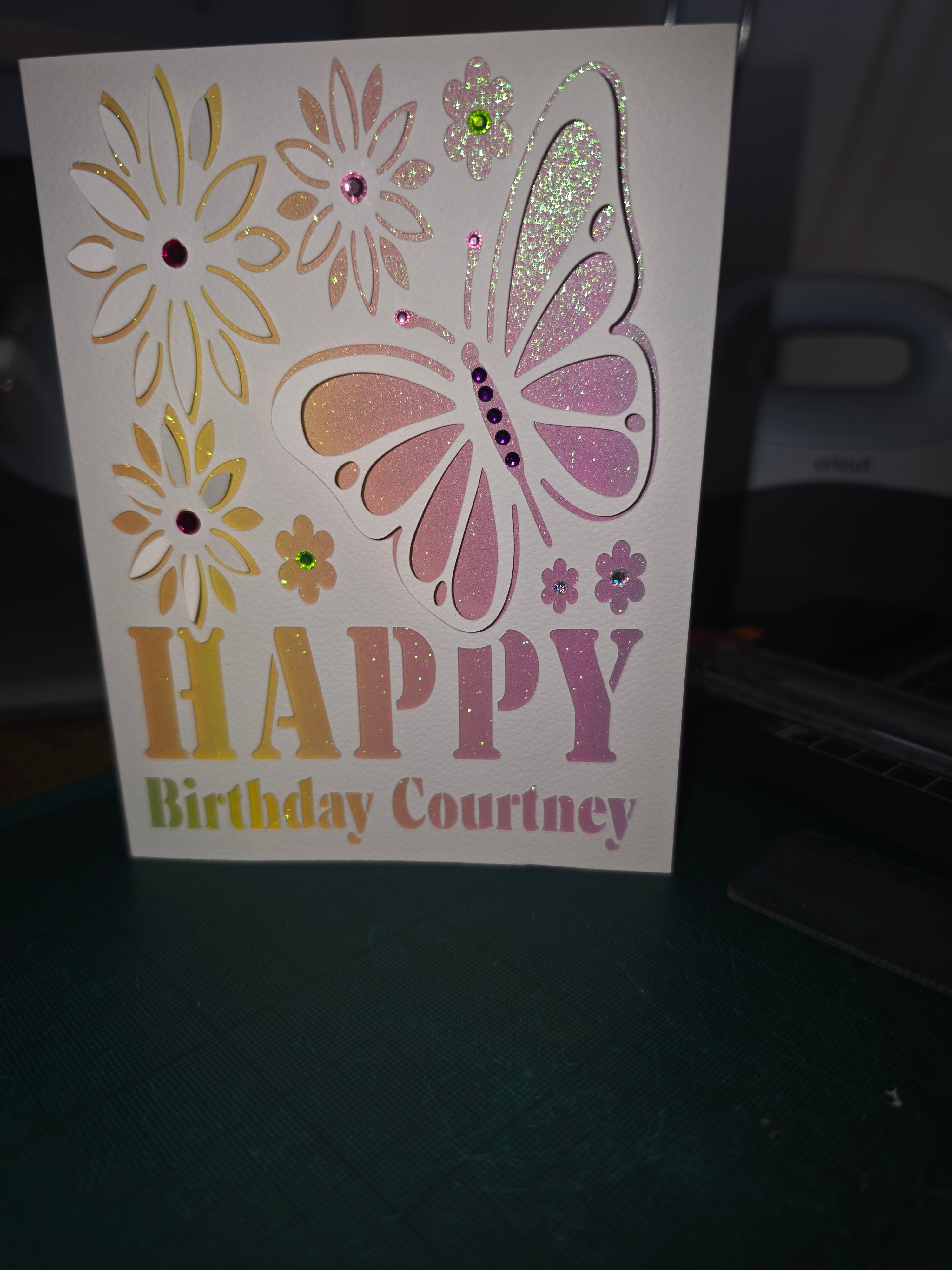 Personalised 3D Butterfly Birthday Card – Handmade Glitter Card with Name – Luxury Birthday Card for Her