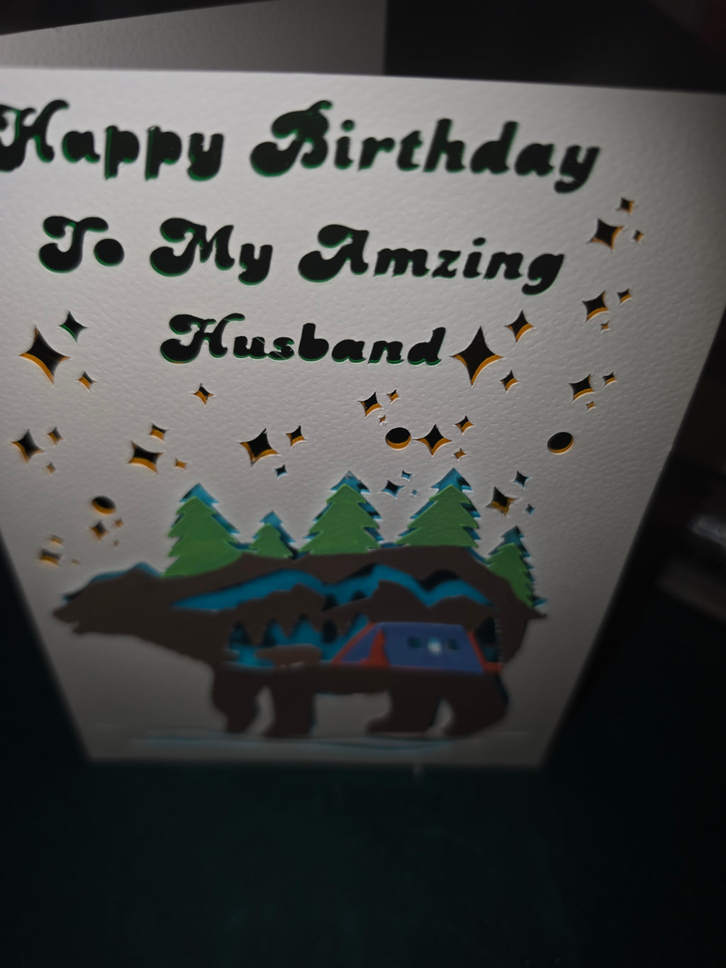 Personalised 3D Bear Birthday Card for Husband | Handmade Camping & Adventure Greeting Card