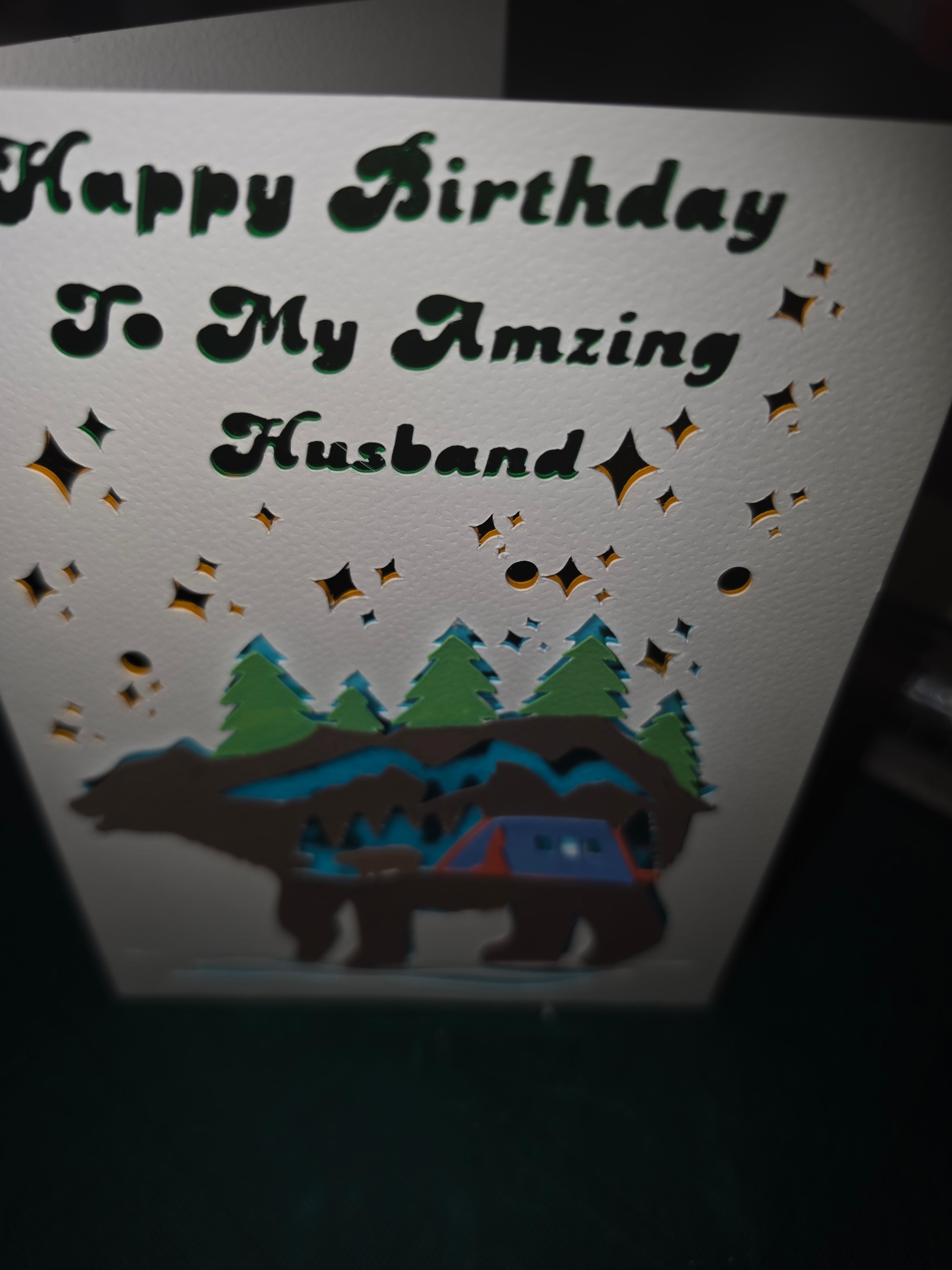 Personalised 3D Bear Birthday Card for Husband | Handmade Camping & Adventure Greeting Card