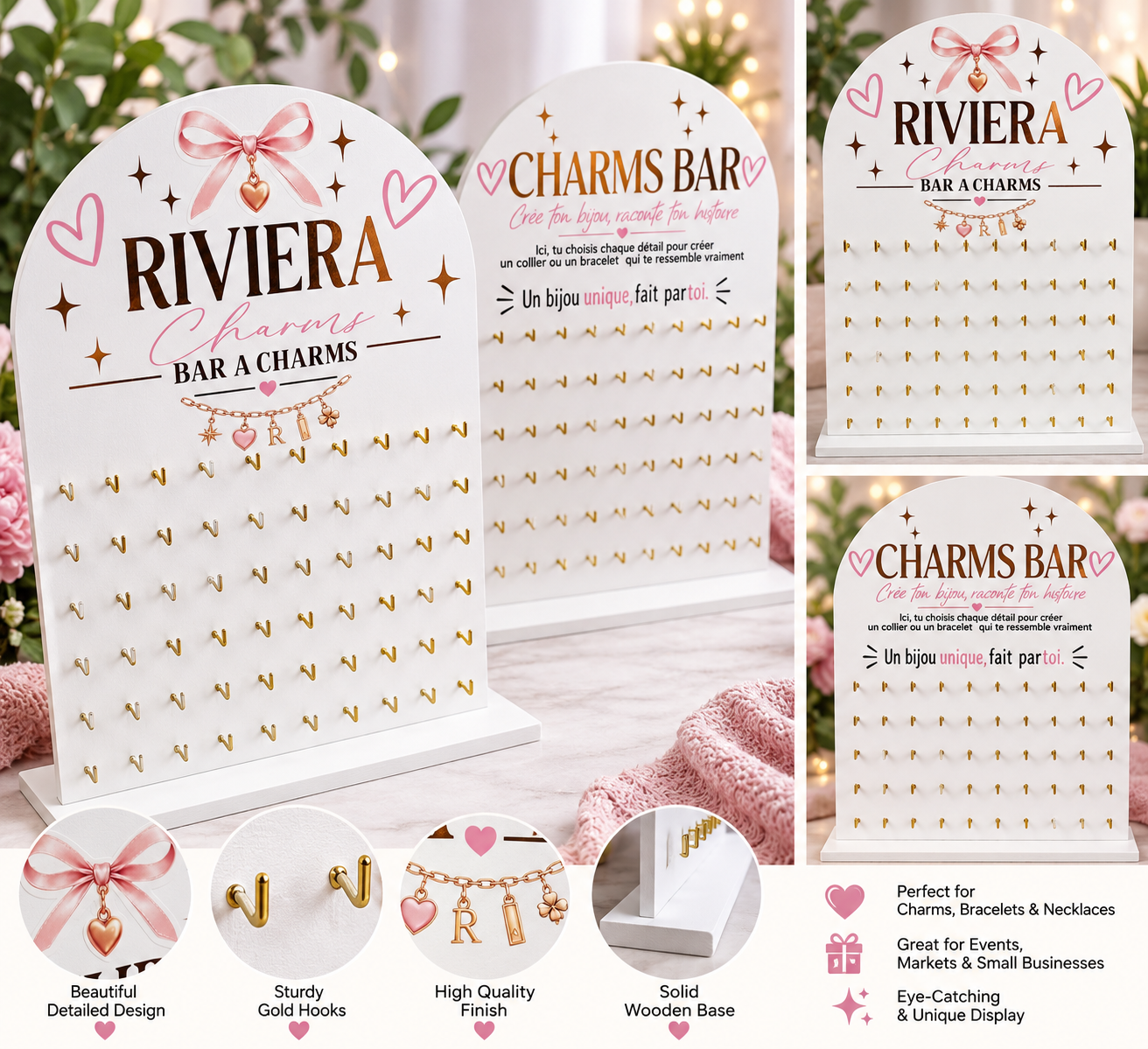 Personalised Charm Bar Display Stand | Custom Jewellery Display Board | Bracelet & Necklace Charm Holder | Small Business Display
