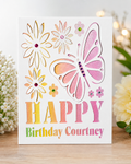 Personalised 3D Butterfly Birthday Card – Handmade Glitter Card with Name – Luxury Birthday Card for Her
