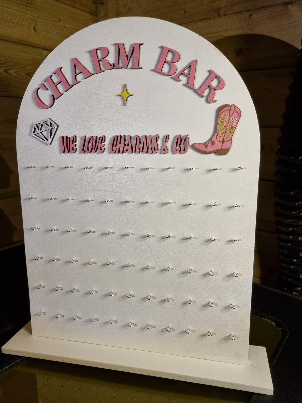 Handmade Wooden Charm Bar: Custom Logo Display Stand