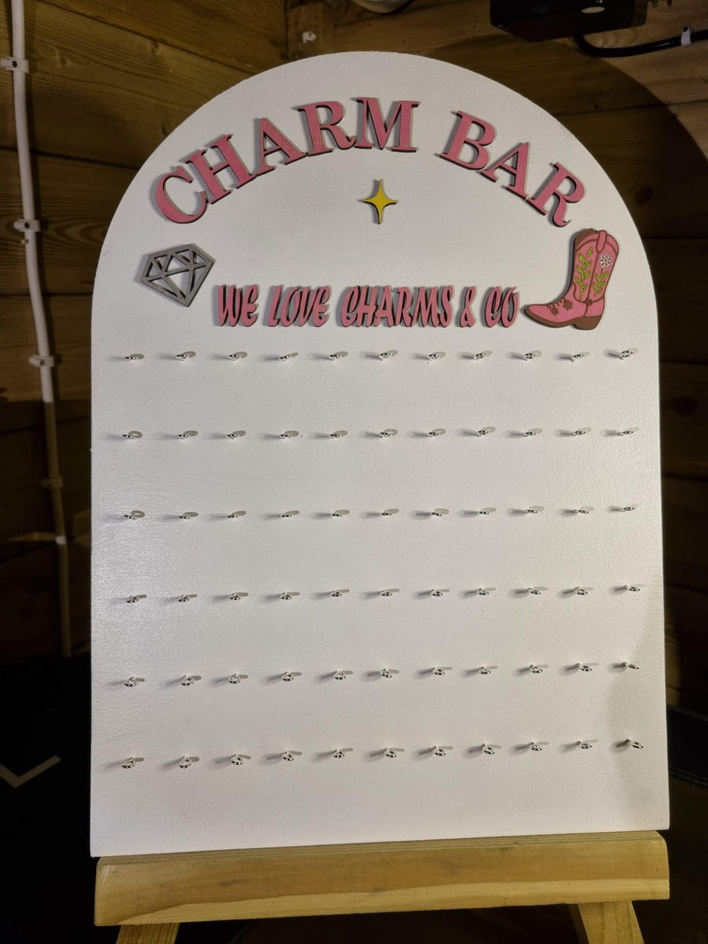 Handmade Wooden Charm Bar: Custom Logo Display Stand