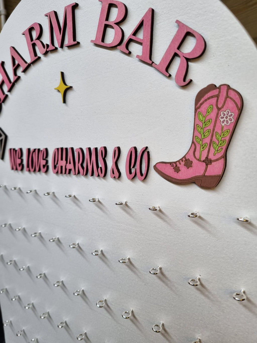 Handmade Wooden Charm Bar: Custom Logo Display Stand