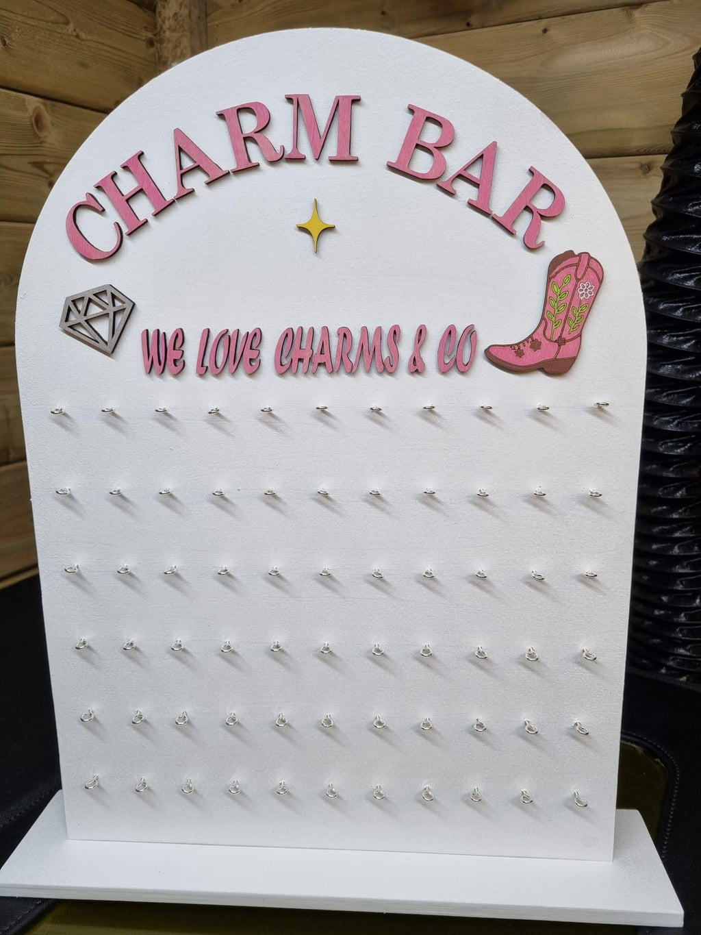 Handmade Wooden Charm Bar: Custom Logo Display Stand