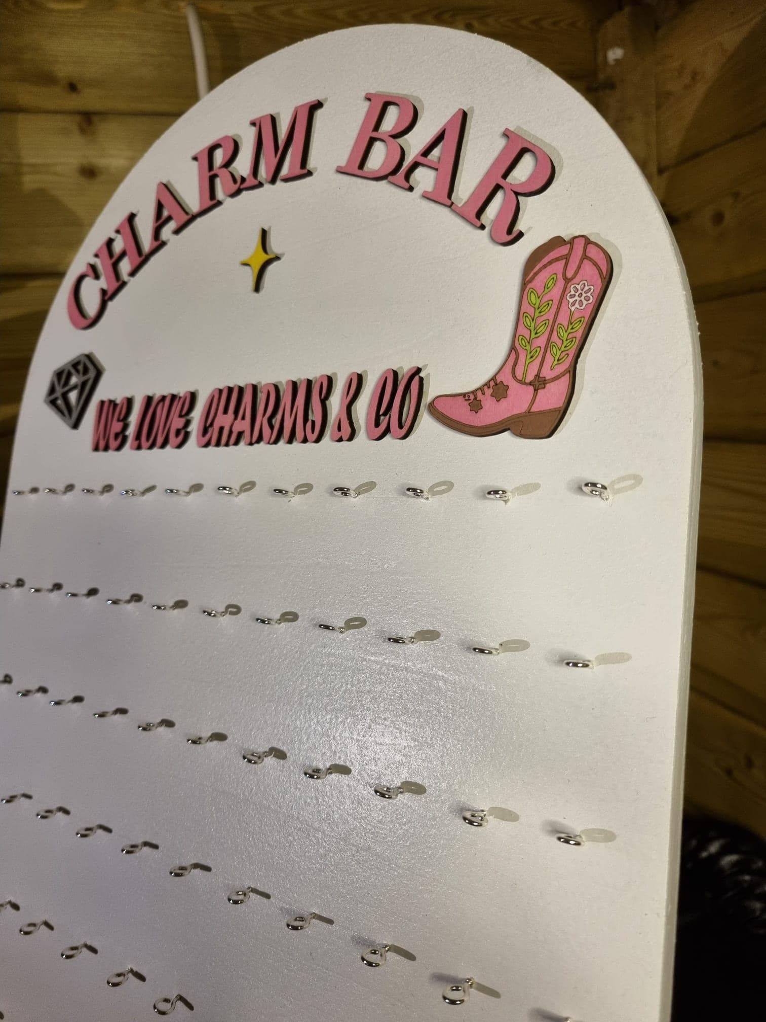 Handmade Wooden Charm Bar: Custom Logo Display Stand
