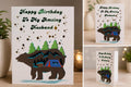 Handmade 3D Birthday Card for Husband: Bear, Mountains, Camping Scene