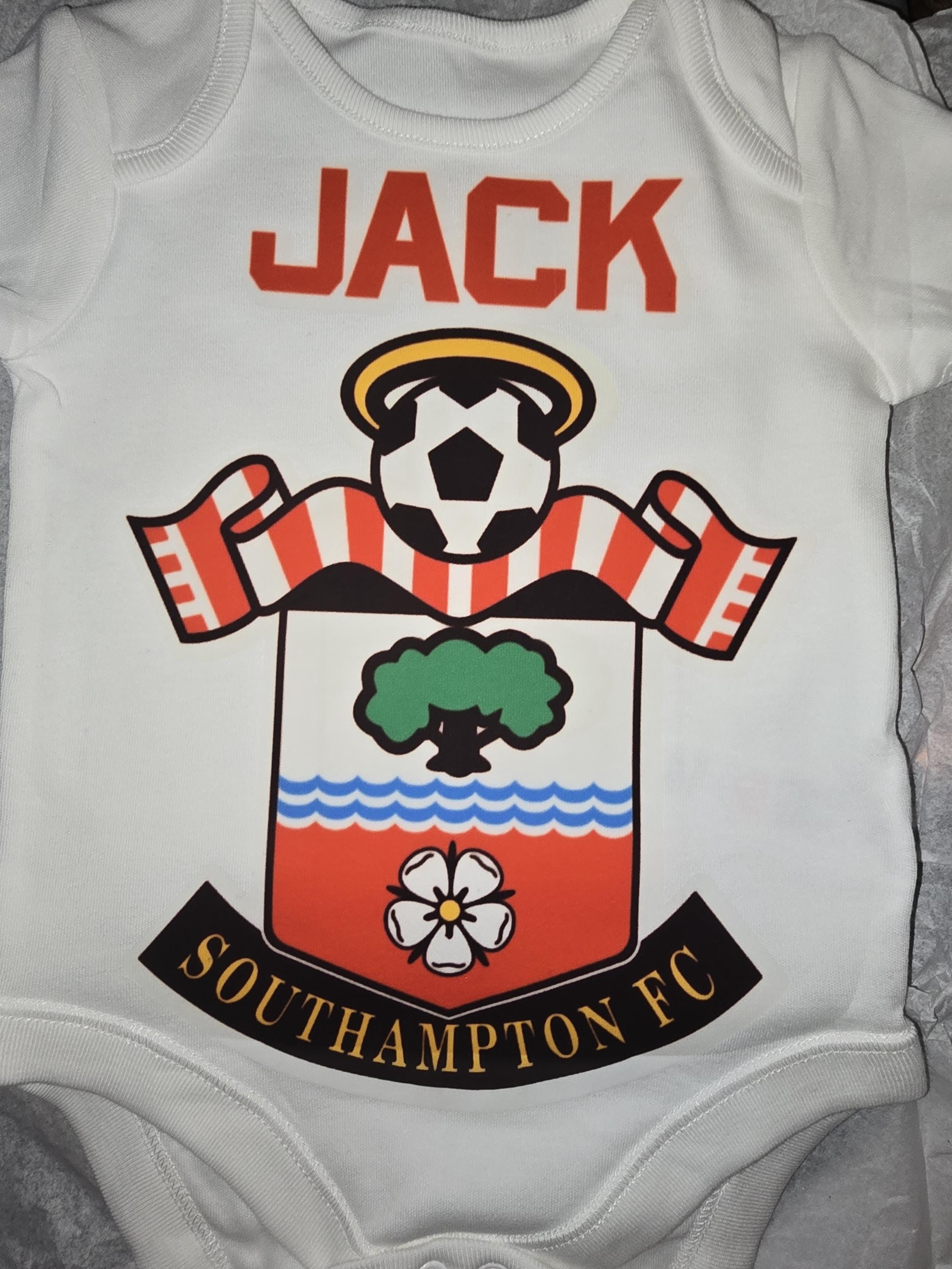 Personalised Football Baby Grows Your Choice of Name and Team