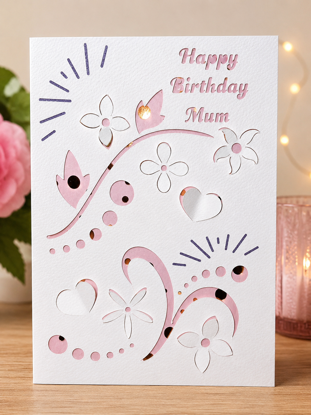 Handmade Happy Birthday Mum Floral Papercut Greeting Card | Luxury Birthday Card for Mum | Laser Cut & Handcrafted