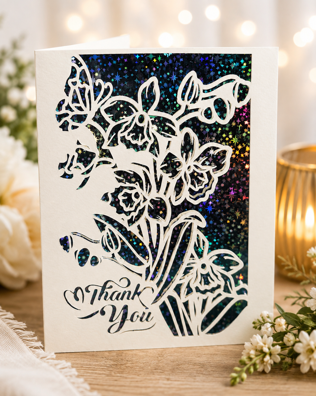 Handmade Floral Thank You Card | Laser Cut Thank You Card | Elegant Greeting Card | Handmade Appreciation Card