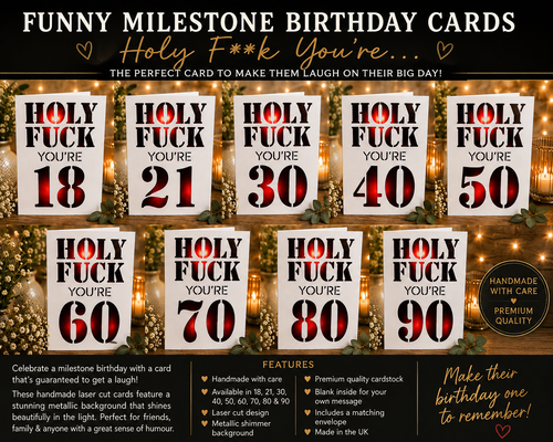 Funny Milestone Birthday Card | Handmade "Holy Fk You're…" Birthday Card | 18th, 21st, 30th, 40th, 50th, 60th, 70th, 80th & 90th Birthday Card**