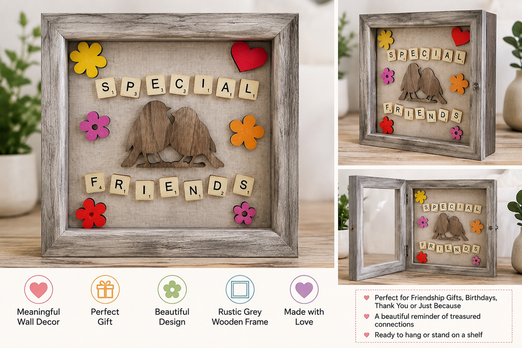 Handmade Special Friends Wooden Shadow Box Frame | Friendship Gift | Scrabble Style Keepsake | Home Décor